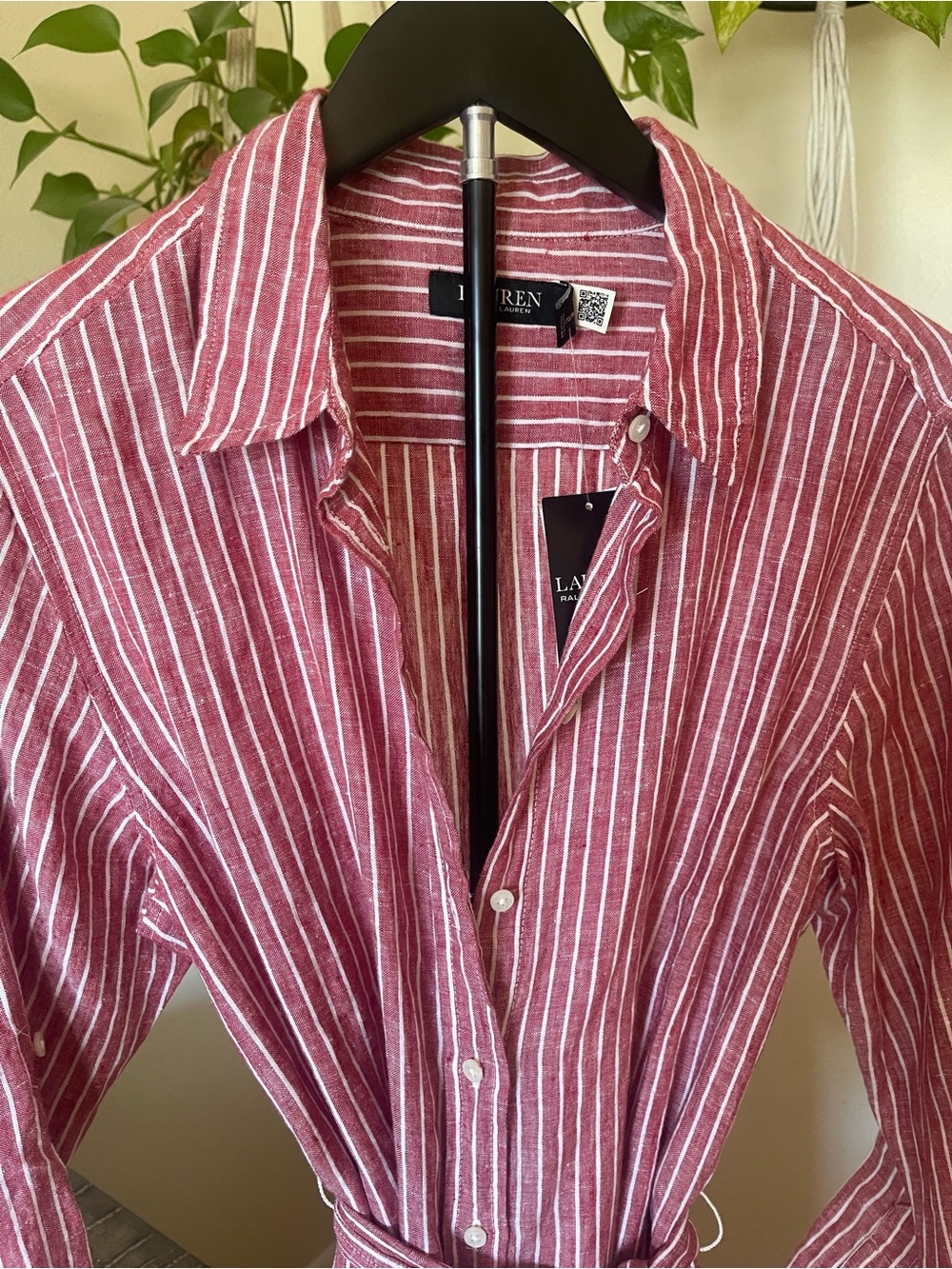 Ralph Lauren Red and White Striped Shirt Dress Linen - Picture 4 of 8